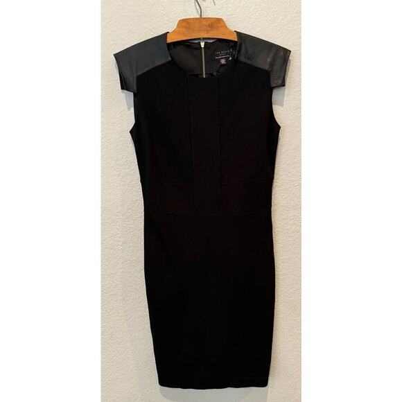 Ted Baker Eadha Leather Shoulder Black Sheath Dress Size 2 - Picture 7 of 7